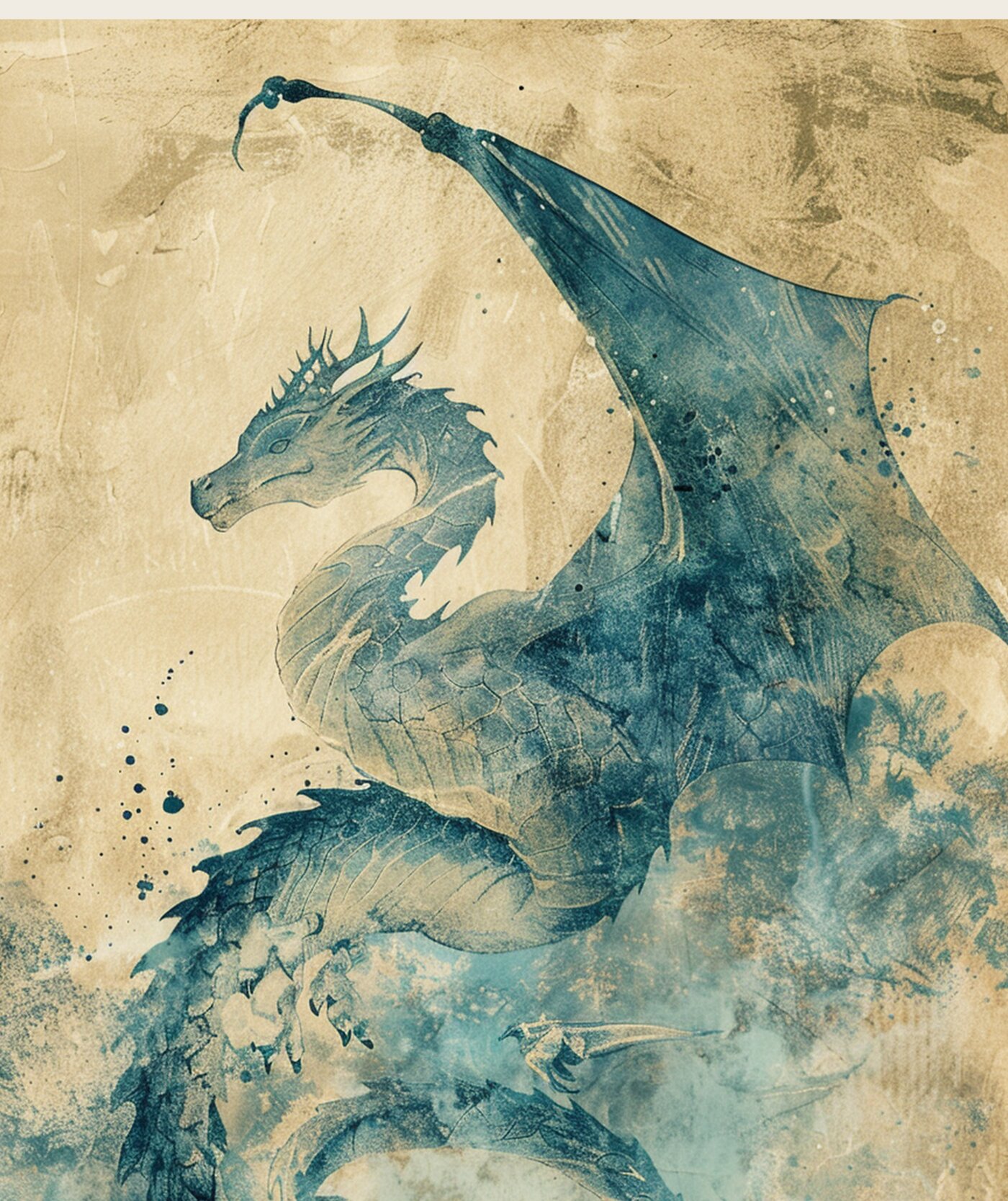 The Dragon — a watercolor study of a winged dragon coiled and rising, the Edition’s own figure artwork.