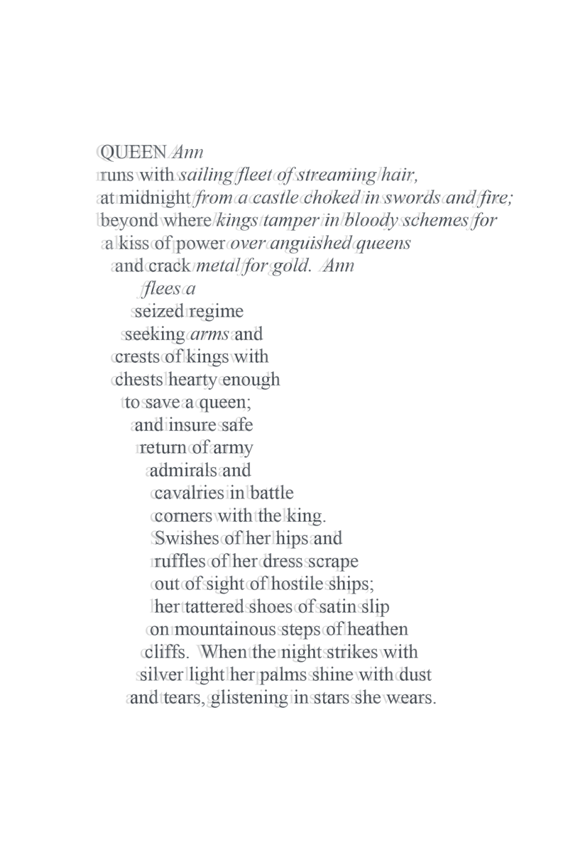 Queen Ann Between Kingdoms — shaped poem by Susan Ann Shepler