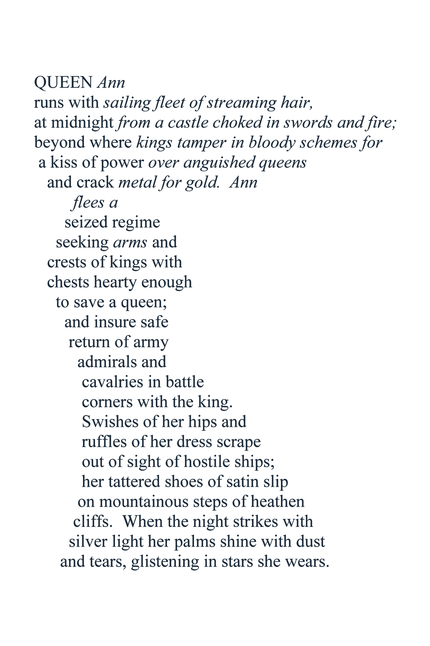 Queen Ann — the poem, rendered in concrete poetry form