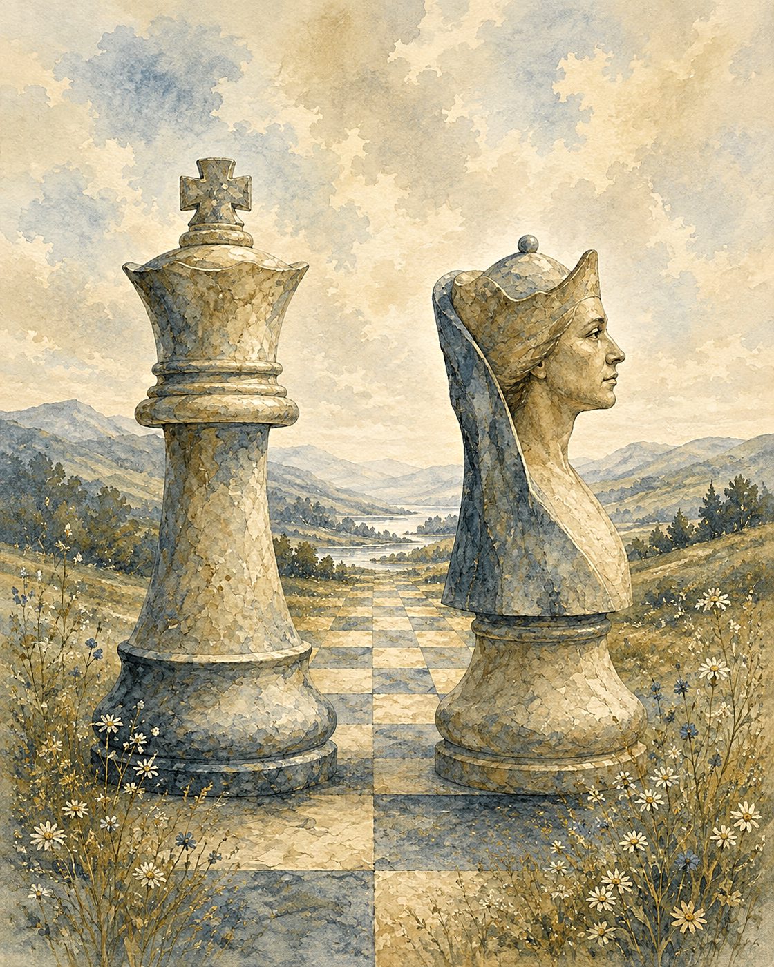 Where You Stand — chess king and queen facing each other in the hills